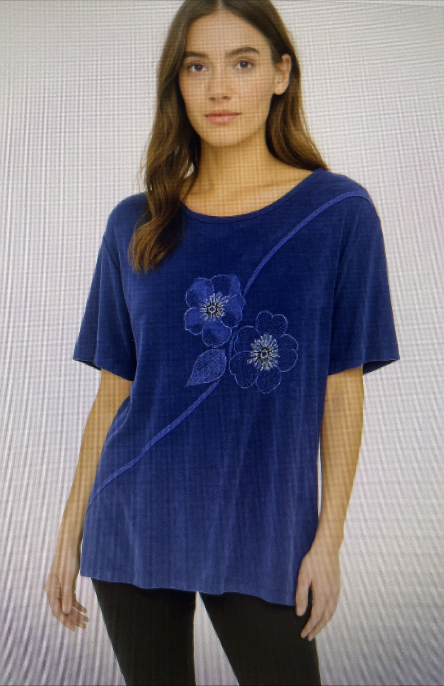 Picadilly Fashions embelished Blouse Short Sleeve Stretch xl Navy rhinestones